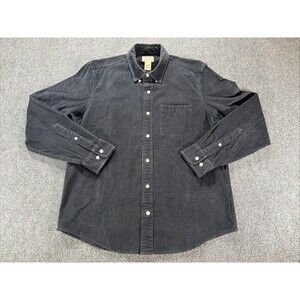 LL Bean Comfort Corduroy Button Down Shirt Men Small Black Long Sleeve 520812